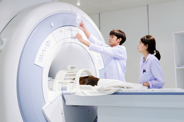 veterinarian doctor working in MRI scanner room