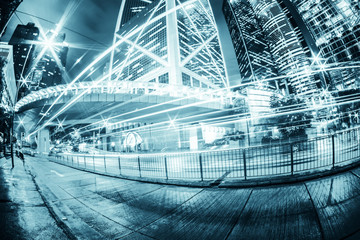 traffic with blur light through city at night