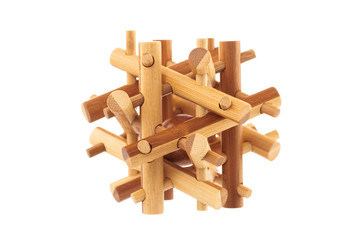 Wooden puzzle isolated on white background