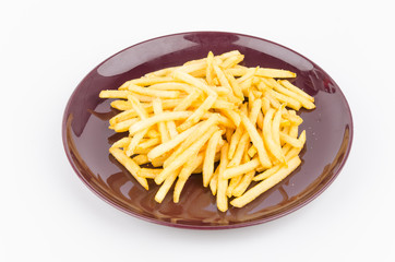 French fries dish isolated white background
