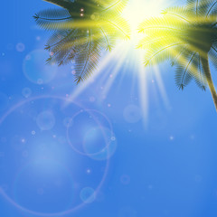 Fototapeta na wymiar Blue sky with summer sun burst background.