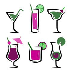 set of cocktails soft and long-drinks