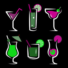 set of cocktails soft and long-drinks