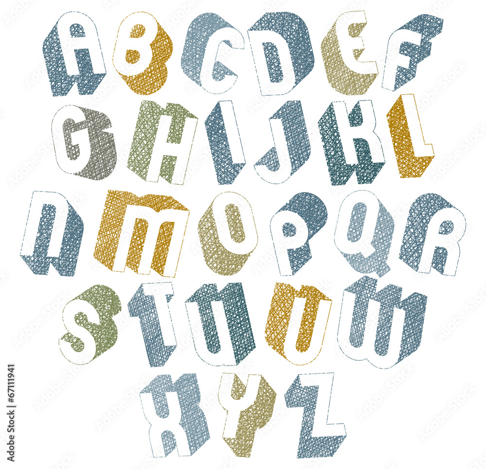 Fototapete retro style 3d font with hand drawn lines texture.