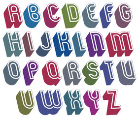 3d font with good style, simple shaped bold letters alphabet mad