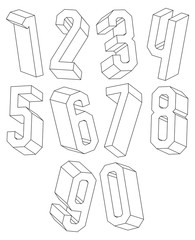 3d black and white geometric numbers made with lines.