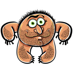 Funny cartoon monster with stubble, vector illustration.
