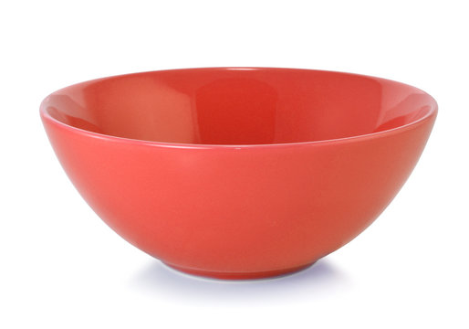 Red empty bowl isolated on white