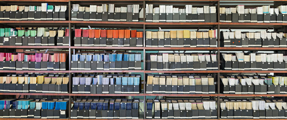 Library containing shelves with scientific journals