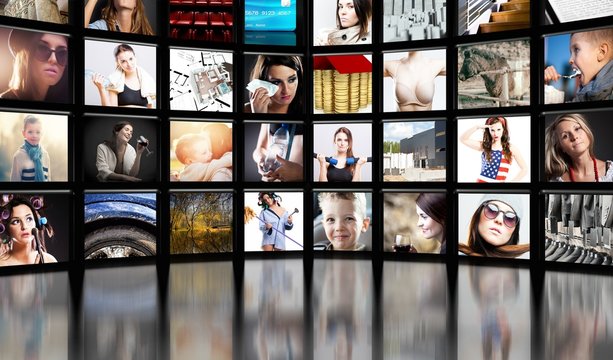 Television screens, black background