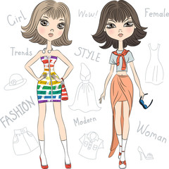 Vector beautiful fashion girls top models