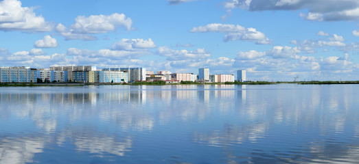 Nadym, Russia - July 18, 2008: the panorama of the city on the r