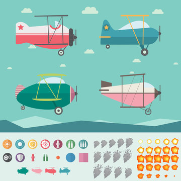 Plane Game Asset (Four Planes,Background,Icons,Smoke and Fire)