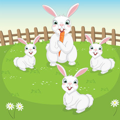 Vector Illustration Of Cute Rabbits