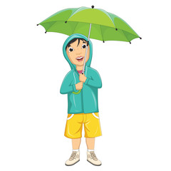 Vector Illustration Of A Kid Standing with Umbrella