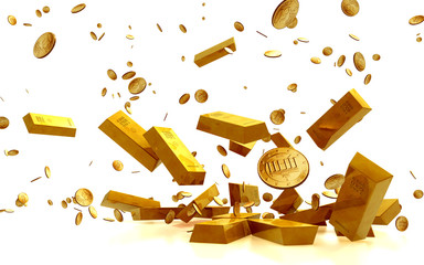 Golden Bars, golden Coins. Business Financial Concept