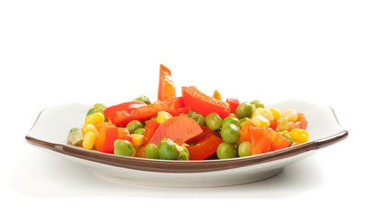 Steamed Organic Vegetables. Peas, Corn and Pepper