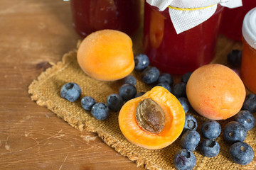 Apricose, blueberry and strawbery jam