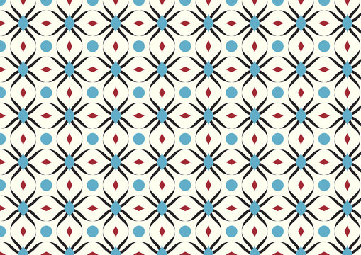 Black Modern Flower and Rhomboid and Circle Pattern on Pastel Ba