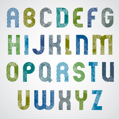 Grunge colorful rubbed upper case letters, decorative font on wh