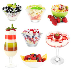 Fruit dessert collage, isolated on white