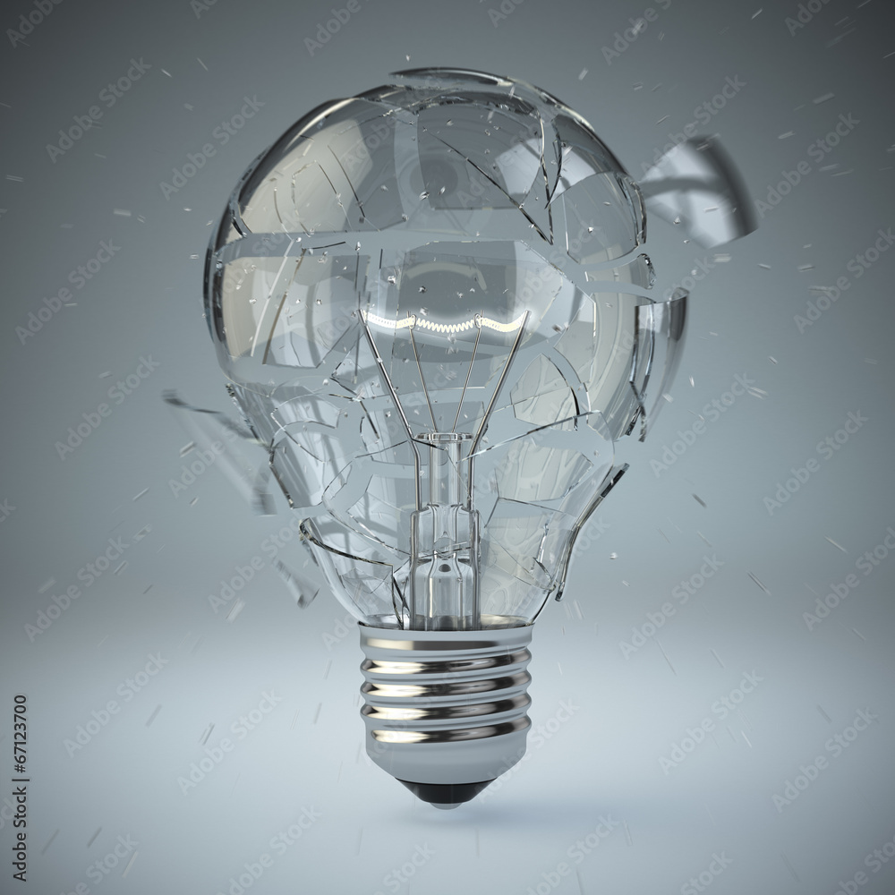 Poster Light bulb exploding. Concept of idea.