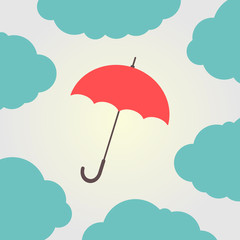 red umbrella surrounded by clouds