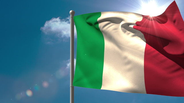 Italy national flag waving on flagpole