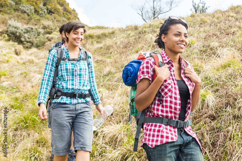 Canvas Prints People Hiking at Top of Mountain