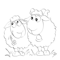 Fototapeta premium Contour of two funny sheep on the isolated white background