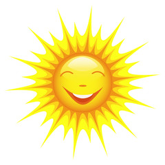 Smiling sun isolated on white background