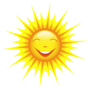 Smiling sun isolated on white background