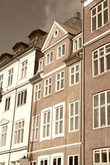 Copenhagen - Nyhavn Street. Sepia tone filtered image.