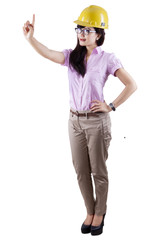 Female enginner pressing something