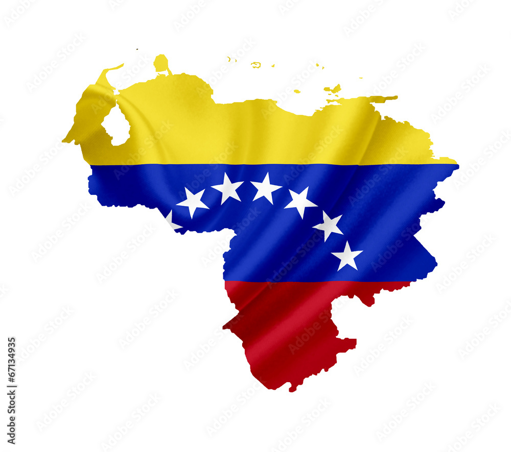 Wall mural map of venezuela with waving flag isolated on white