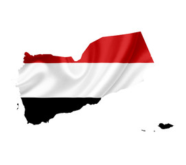 Map of Yemen with waving flag isolated on white