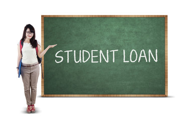 Student presenting student loan text