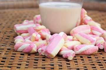 fresh milk and pink marshmallows