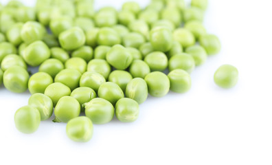 Fresh green peas isolated on white background
