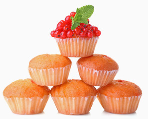 Tasty muffins with red currant isolated on white