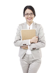 young woman with notebook, isolated on white