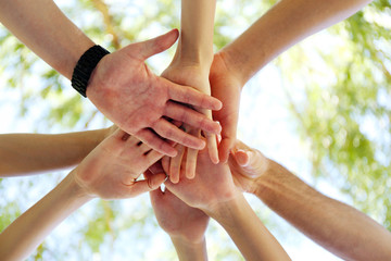 Hands of young people close up