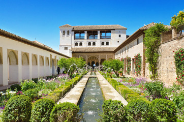 Gardens in Alhambra Palace, Granada, Spain.