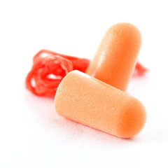 close up ear plug isolate on white background