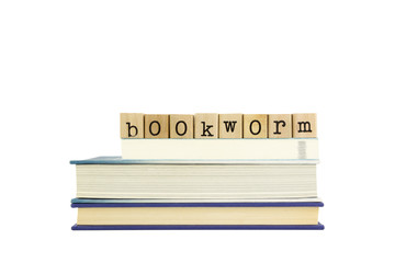 bookworm word on wood stamps and books