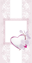 Light violet ornamental background with heart and orchids