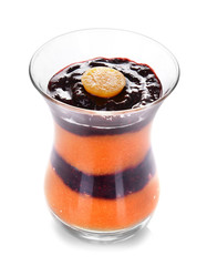 Glass of blueberry and apricot smoothies, isolated on white