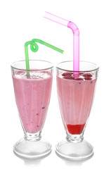 Glasses of raspberry and red currant smoothies
