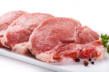 Fresh raw pork on white background
