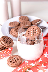 Milk cocktails in glasses and chocolate cookies